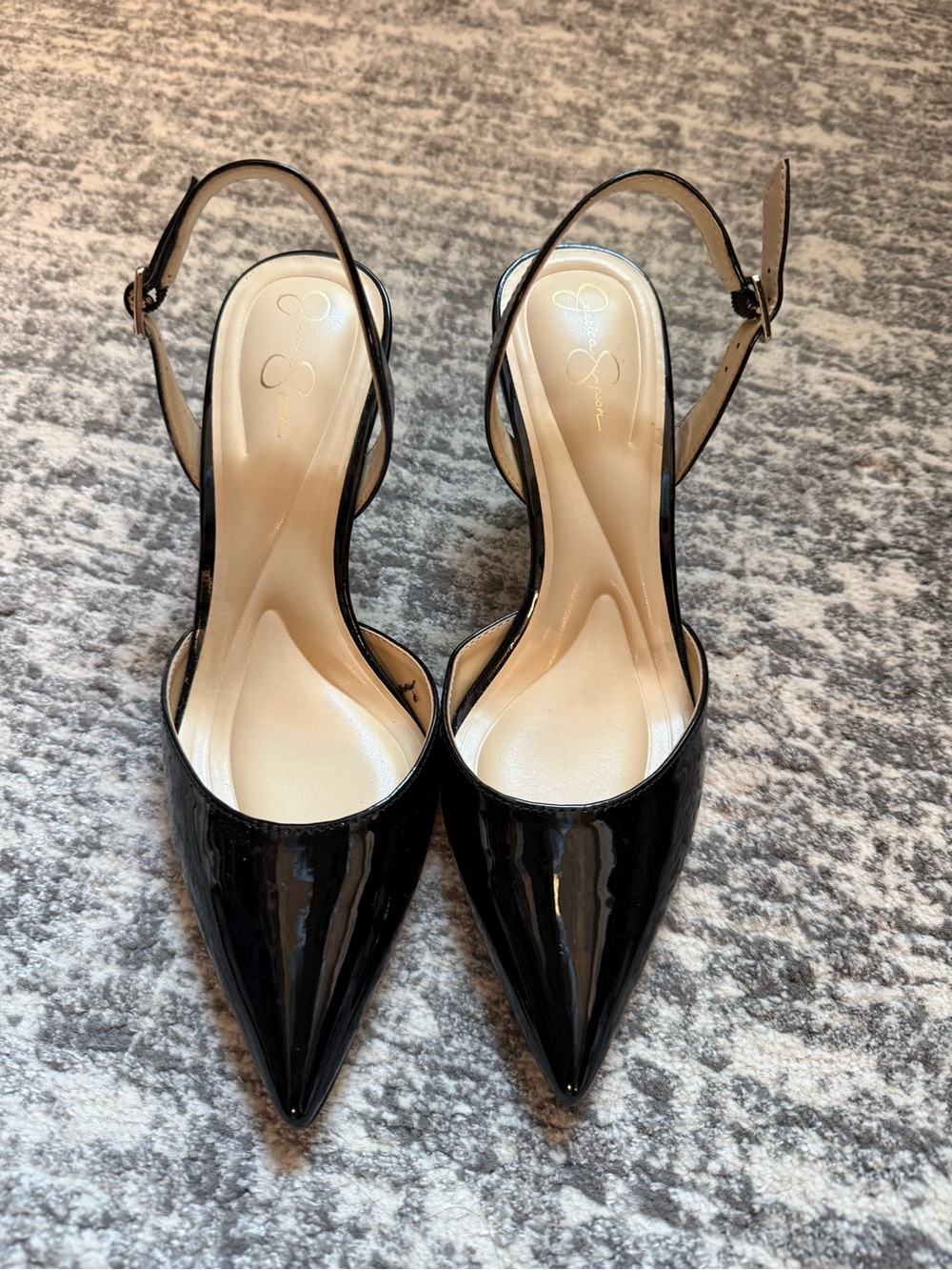 Jessica Simpson Black Patent Pointed Toe Slingback Pumps